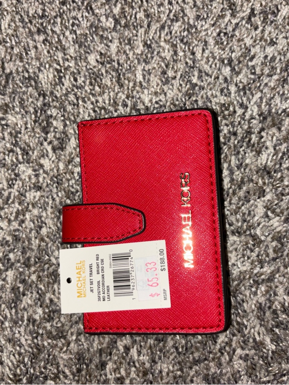 MICHAEL KORS Red Leather Card Holder with Gold Logo - Picture 2 of 4